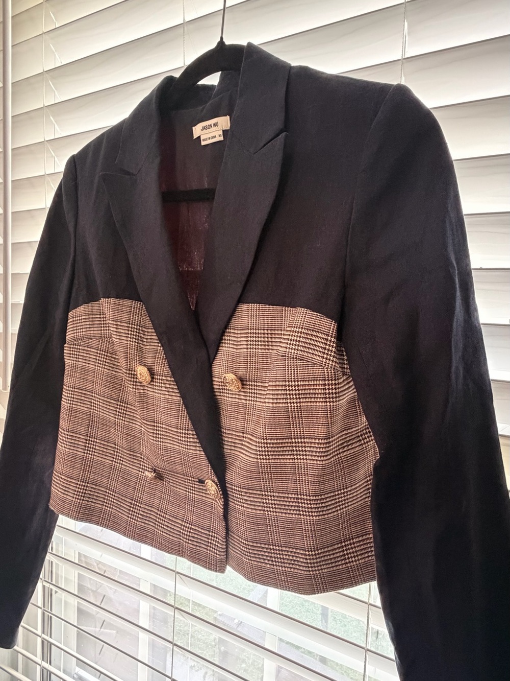 Jason Wu Black and Brown Plaid Cropped Blazer